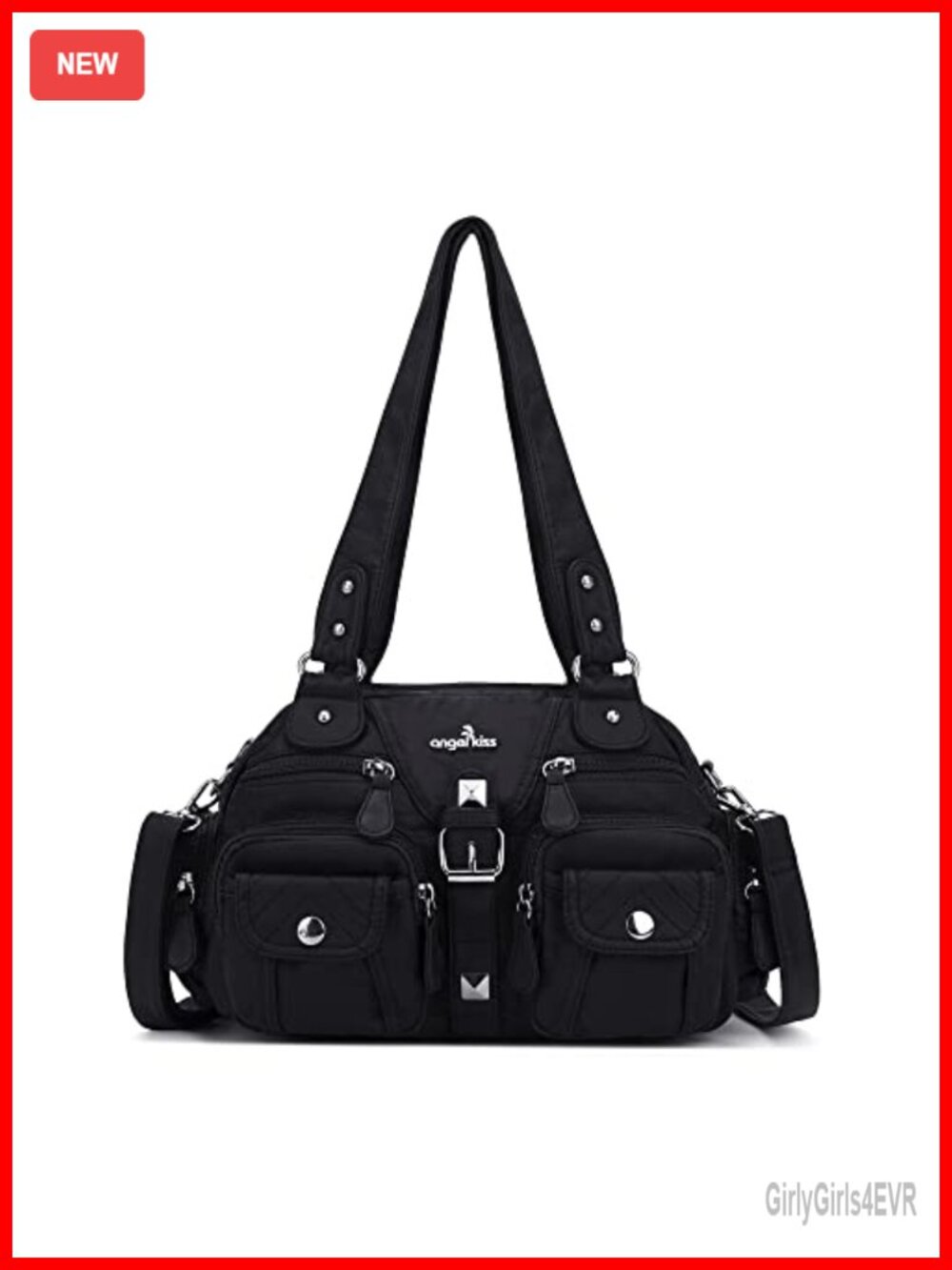 Washed PU Leather Hobo Crossbody Bag Multipocket Removable Strap Shoulder